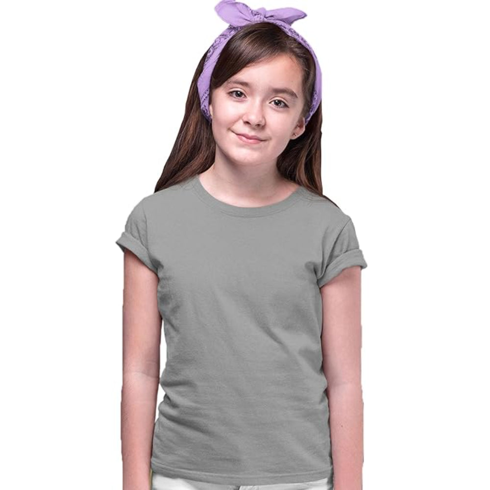 Girls Regular Fit Dark Grey T-Shirt