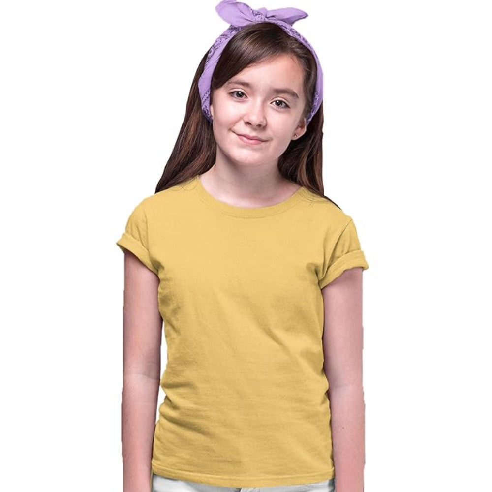 Girls Regular Fit Mustard T-Shirt