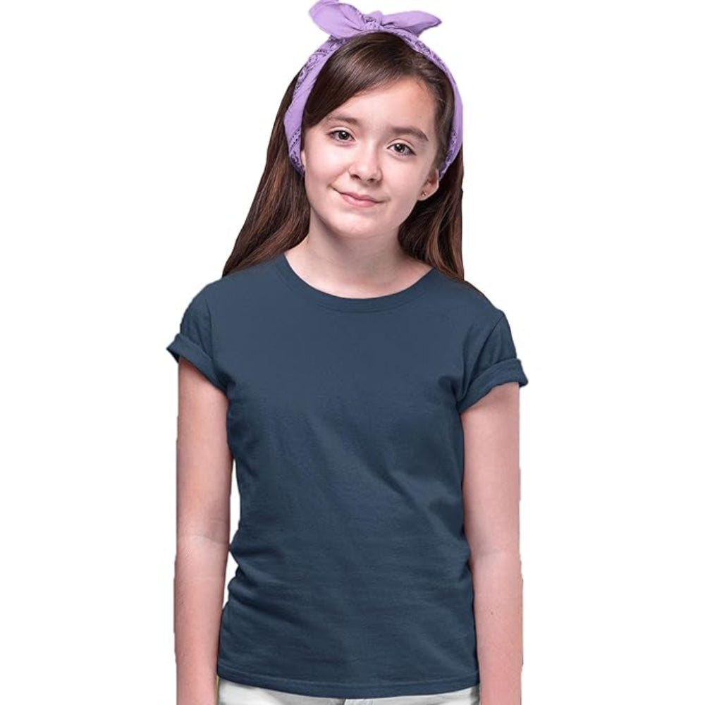 Girls Regular Fit Navy Blue T-Shirt