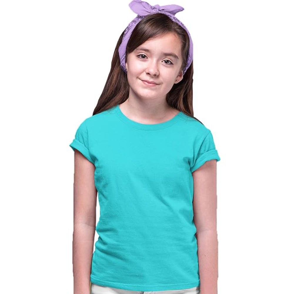 Girls Regular Fit Sky Blue T-Shirt