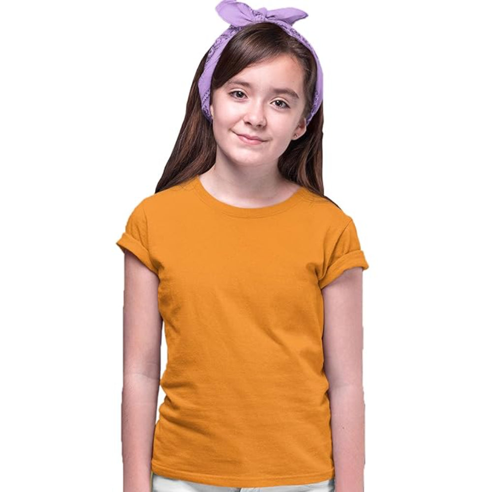 Girls Regular Fit Orange T-Shirt