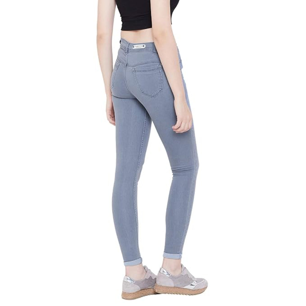 Grey Women's Slim Fit Cotton Jeans