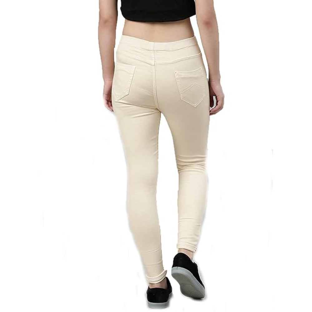 Beige Womens Slim Fit Denim Lycra Stretchable Jeggings