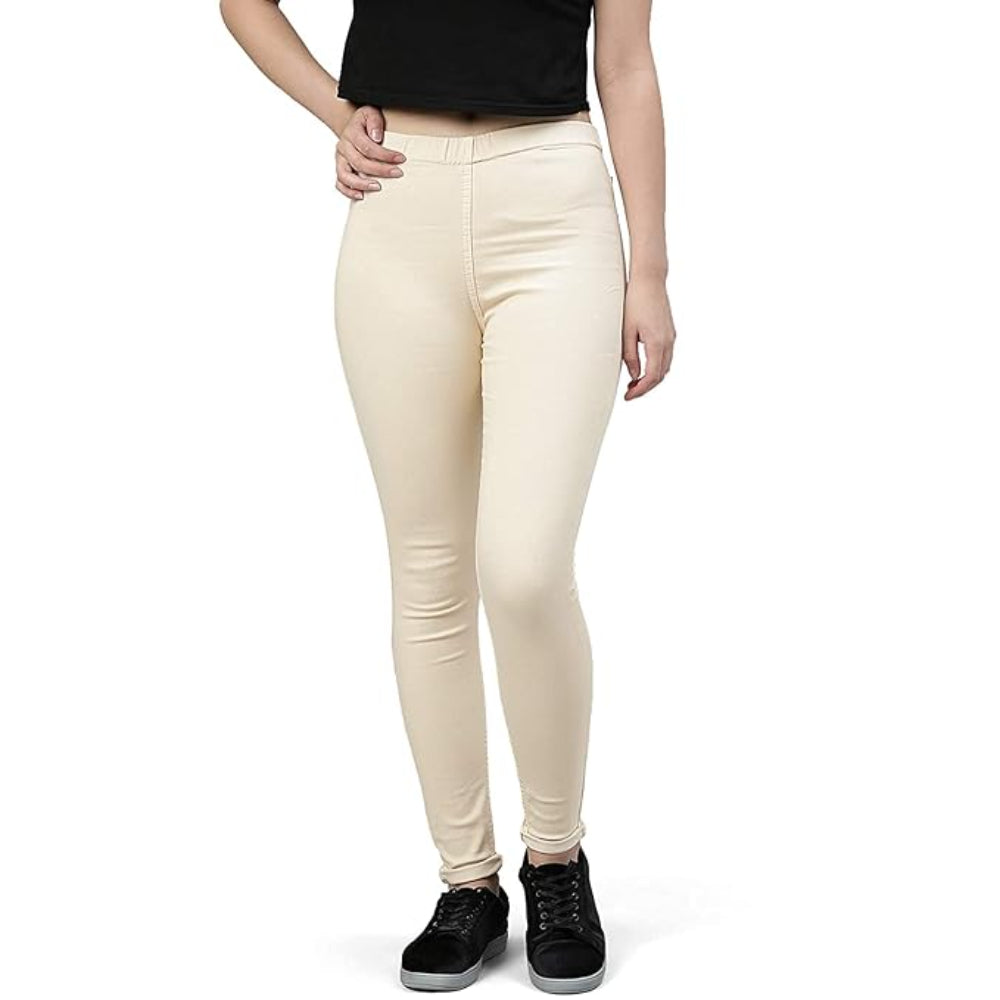 Beige Womens Slim Fit Denim Lycra Stretchable Jeggings