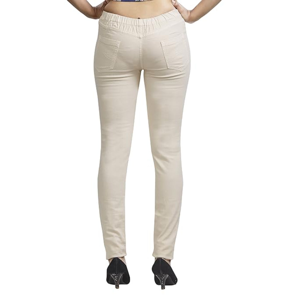 Classy Womens Beige Slim Fit Denim Stretchable Jeggings