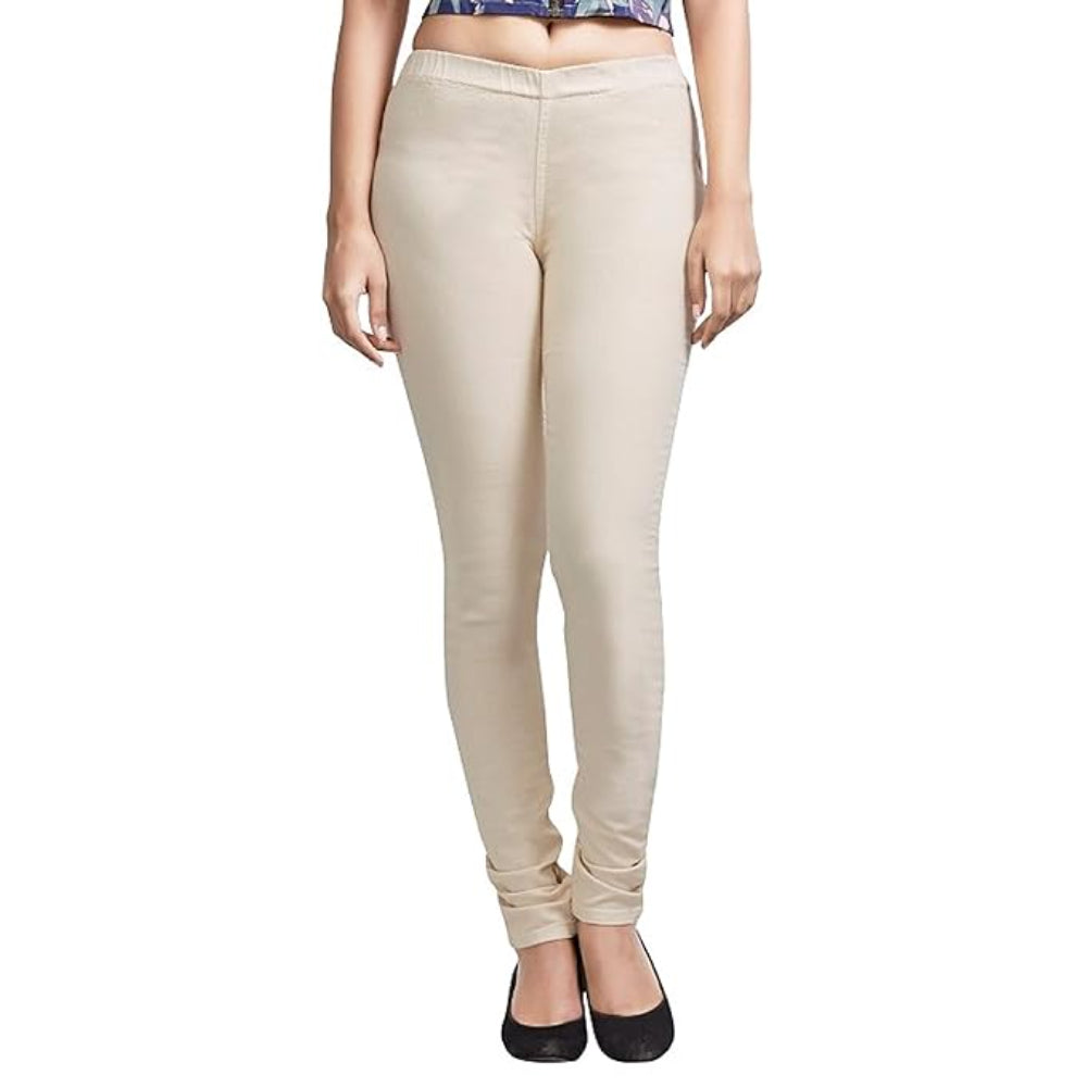 Classy Womens Beige Slim Fit Denim Stretchable Jeggings
