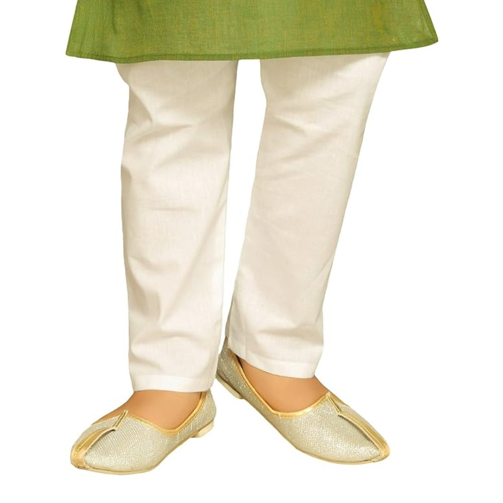 Boys Ethnic Wear Cotton Mehandi Green Kurta Pajama Set