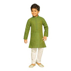 Boys Ethnic Wear Cotton Mehandi Green Kurta Pajama Set