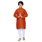 Boys Ethnic Wear Cotton Orange Kurta Pajama Set