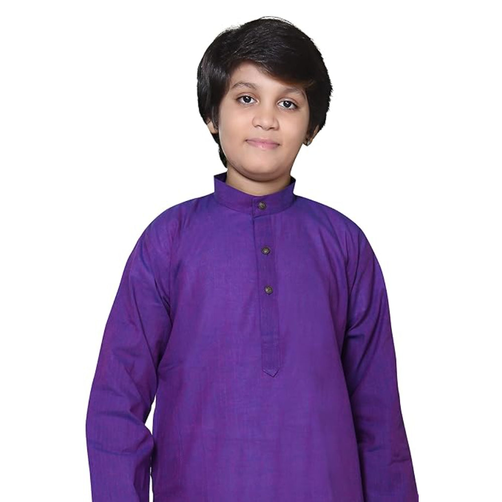 Boys Ethnic Wear Cotton Purple Kurta Pajama Set