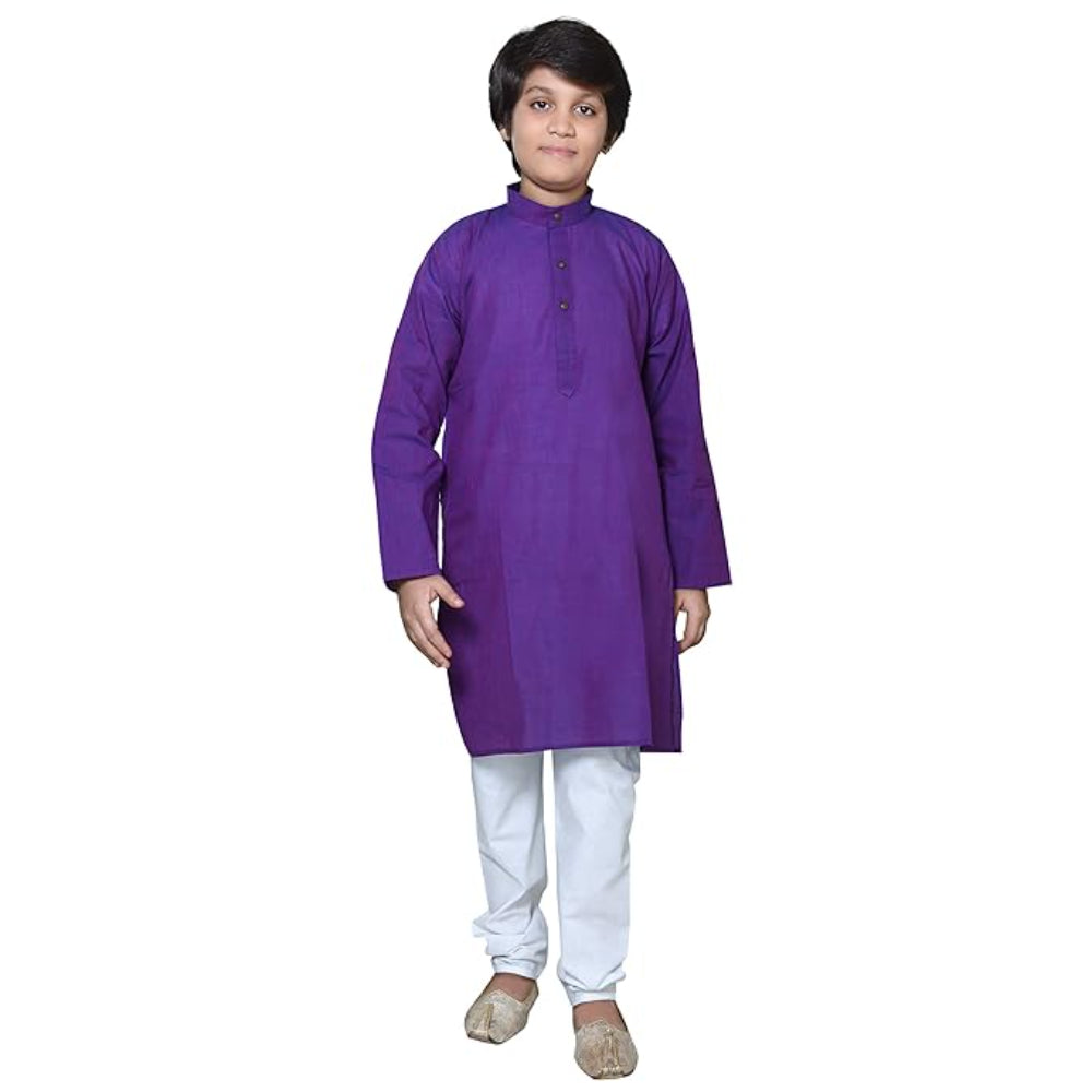 Boys Ethnic Wear Cotton Purple Kurta Pajama Set