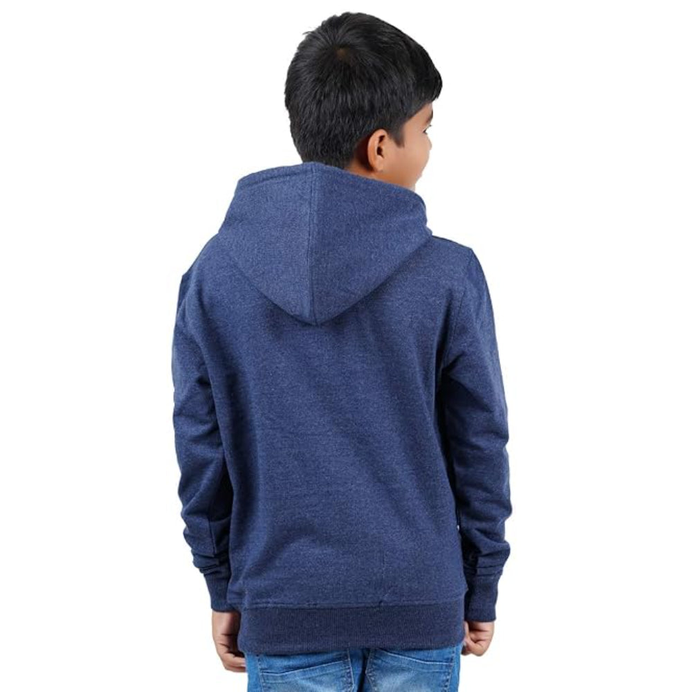 Blue Melange Hooded Solid Boys Sweatshirt