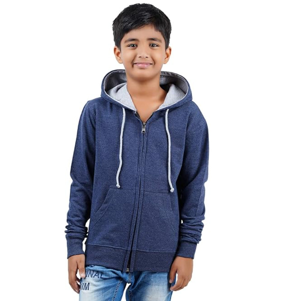 Blue Melange Hooded Solid Boys Sweatshirt