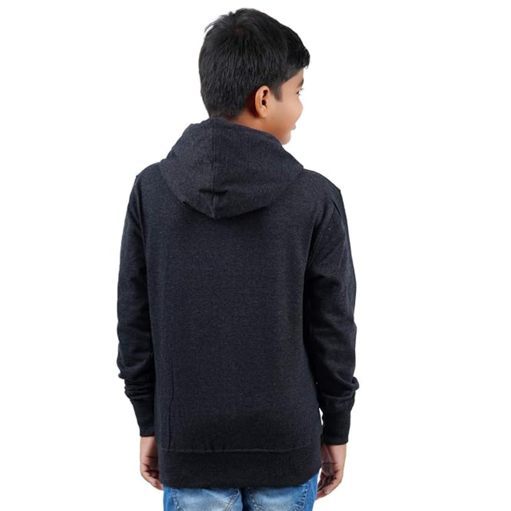 Charcoal Melange Hooded Solid Boys Sweatshirt