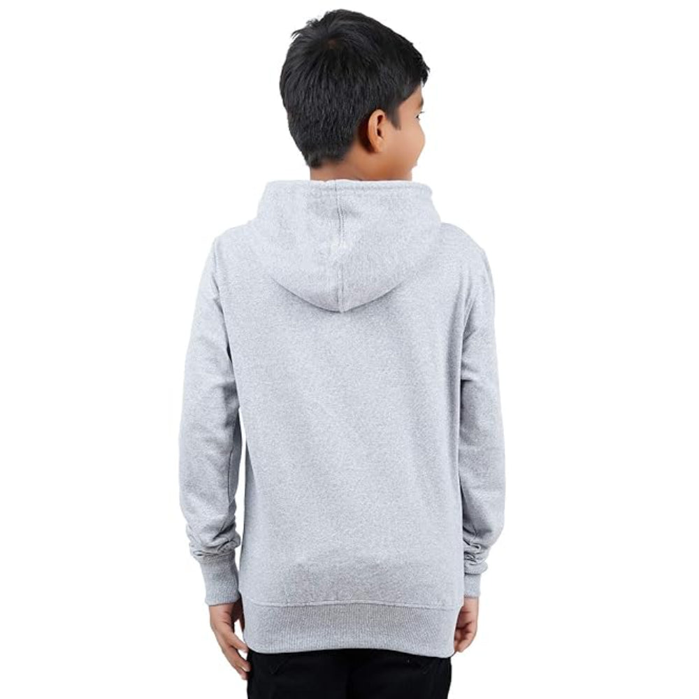 Grey Melange Hooded Solid Boys Sweatshirt