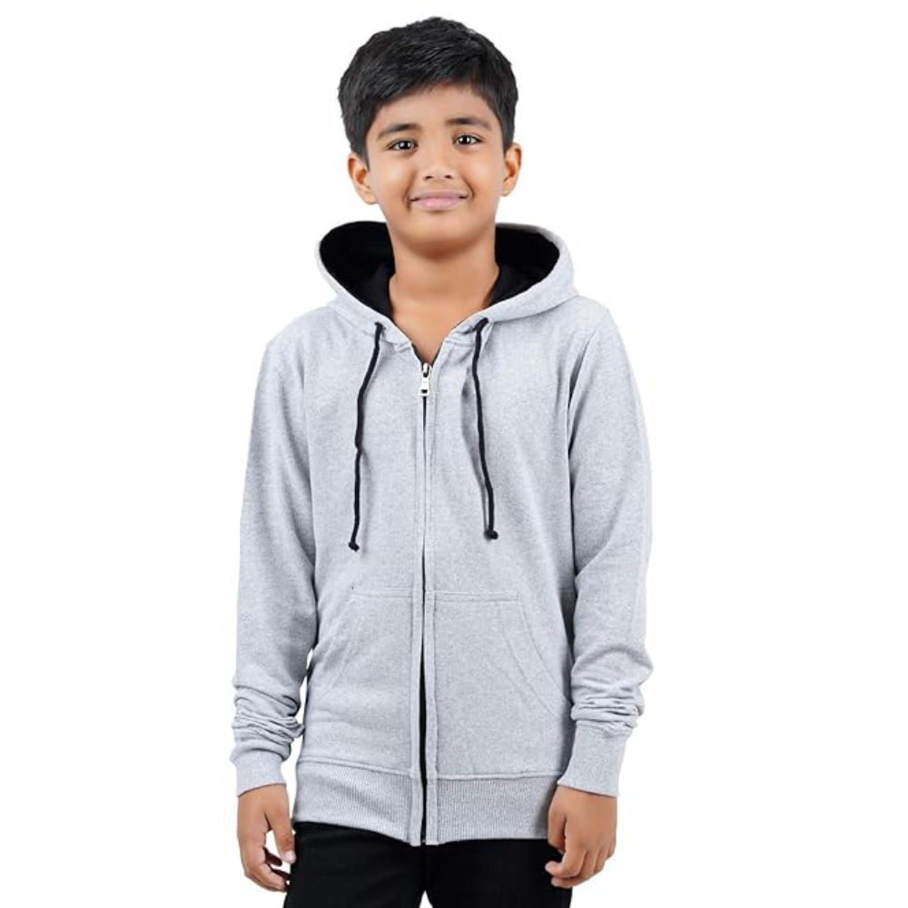 Grey Melange Hooded Solid Boys Sweatshirt