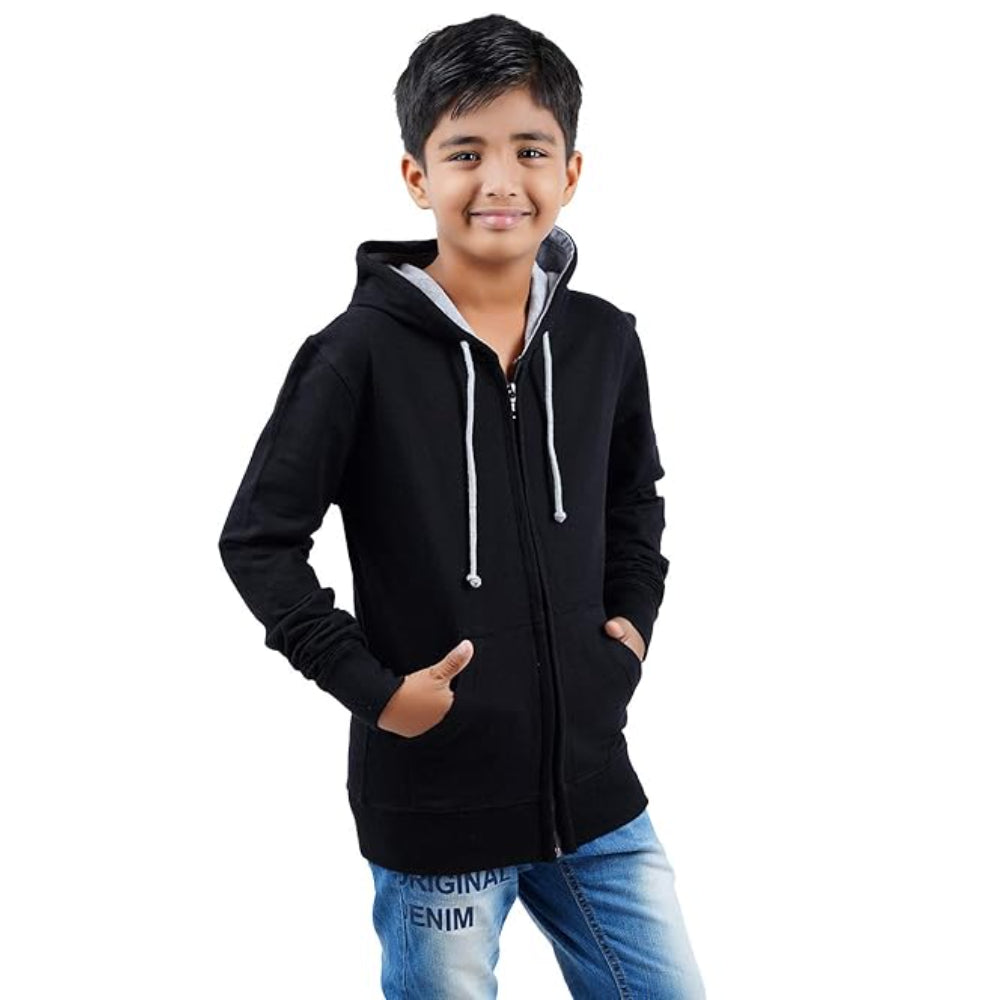 Black Melange Hooded Solid Boys Sweatshirt