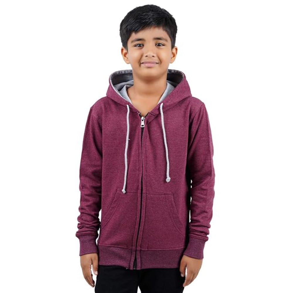 Red Melange Hooded Solid Boys Sweatshirt