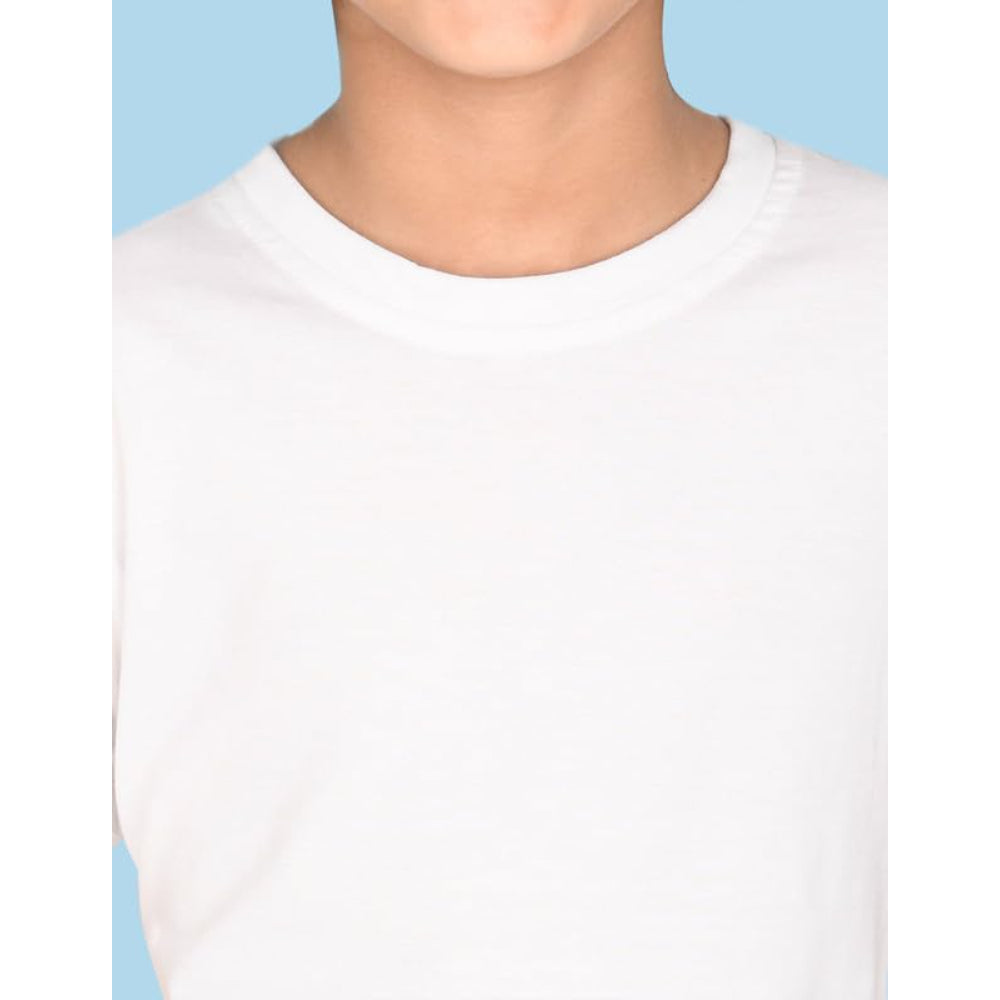 Boys Solid Half Sleeves White T-Shirt