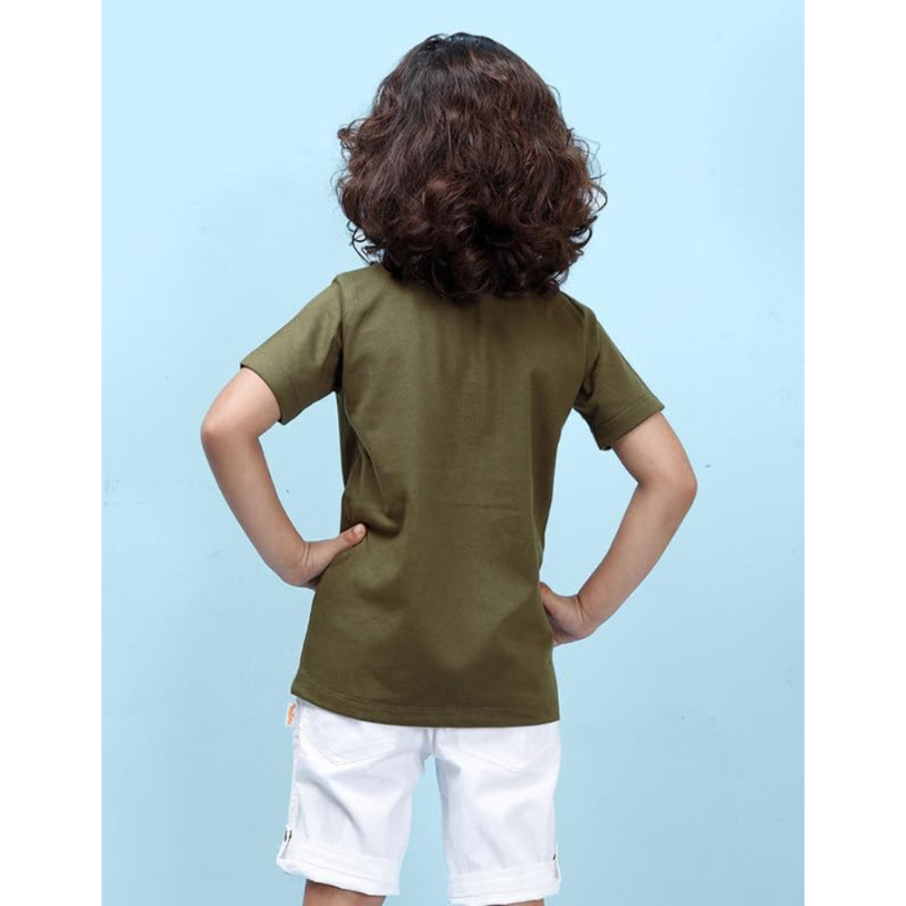 Boys Solid Half Sleeves Olive T-Shirt