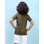 Boys Solid Half Sleeves Olive T-Shirt