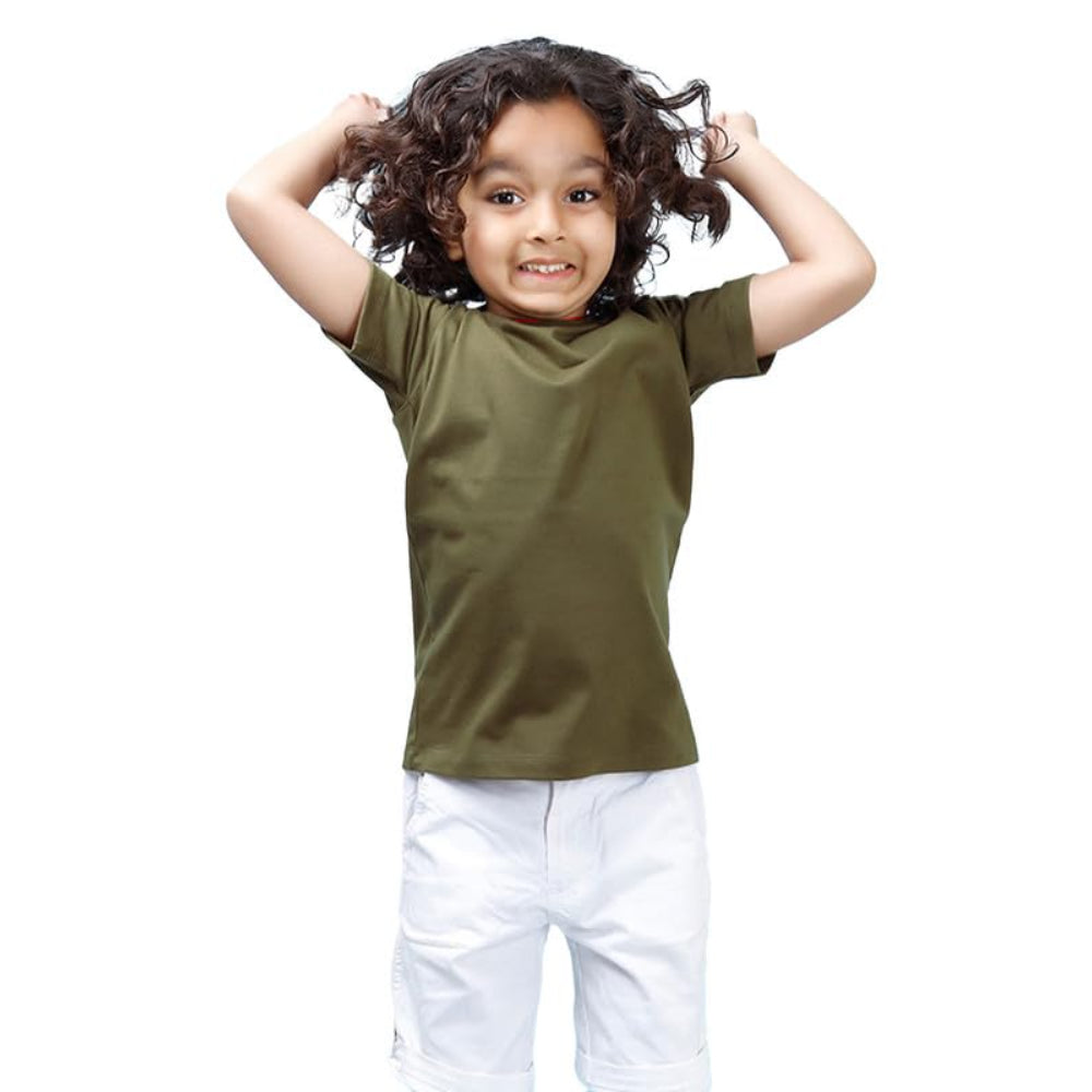 Boys Solid Half Sleeves Olive T-Shirt