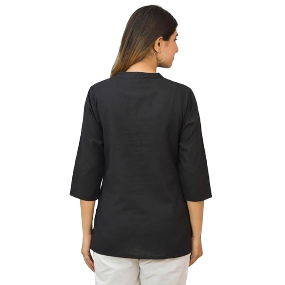 Black Women Cotton Short Length Kurtis