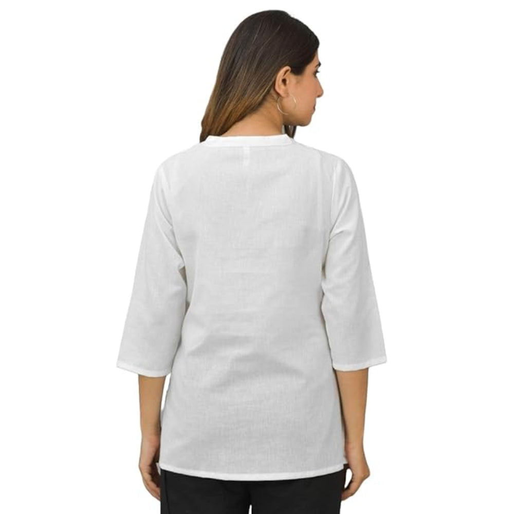 White Women Cotton Short Length Kurtis