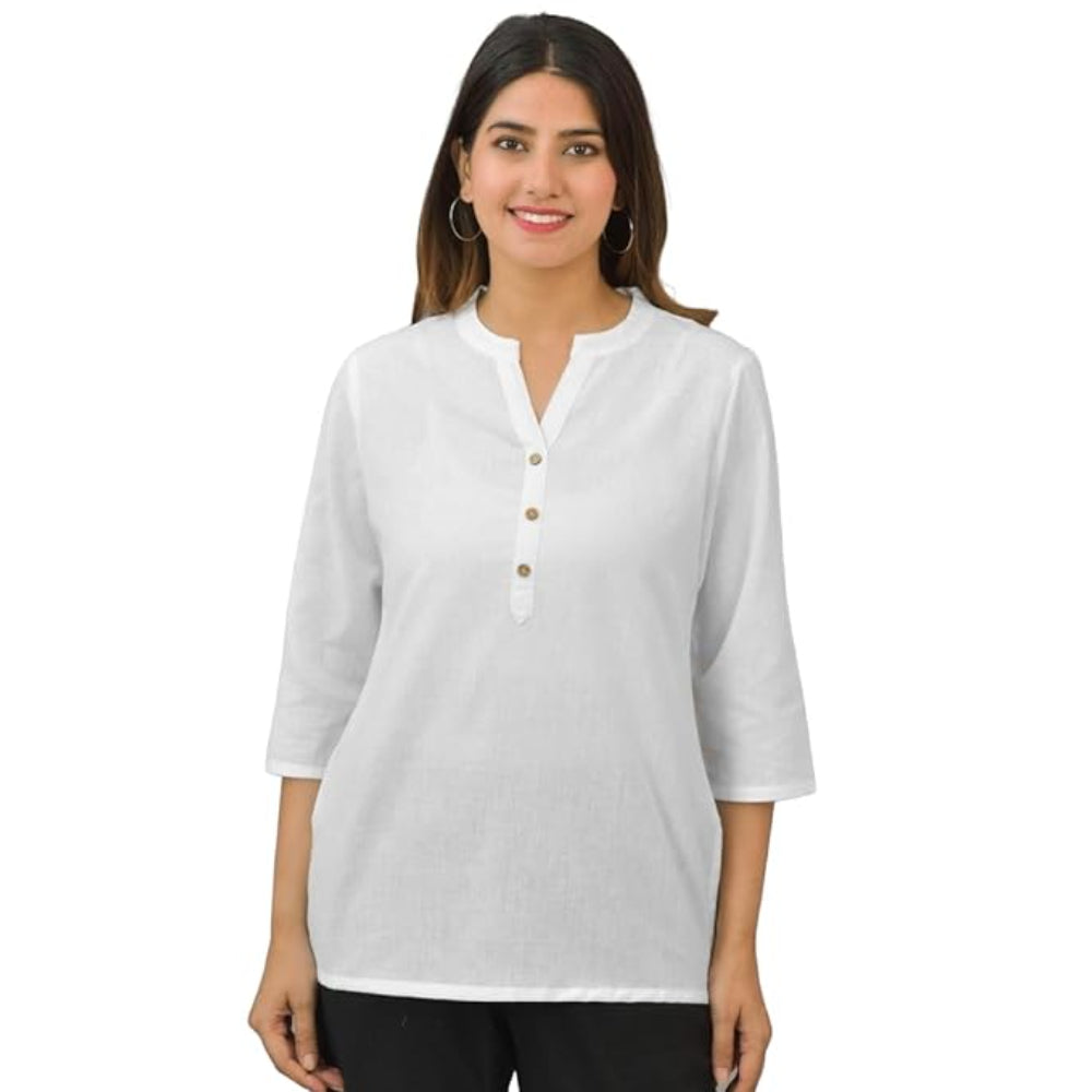 White Women Cotton Short Length Kurtis