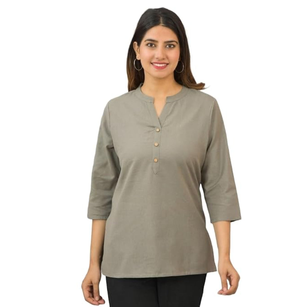 Grey Women Cotton Short Length Kurtis