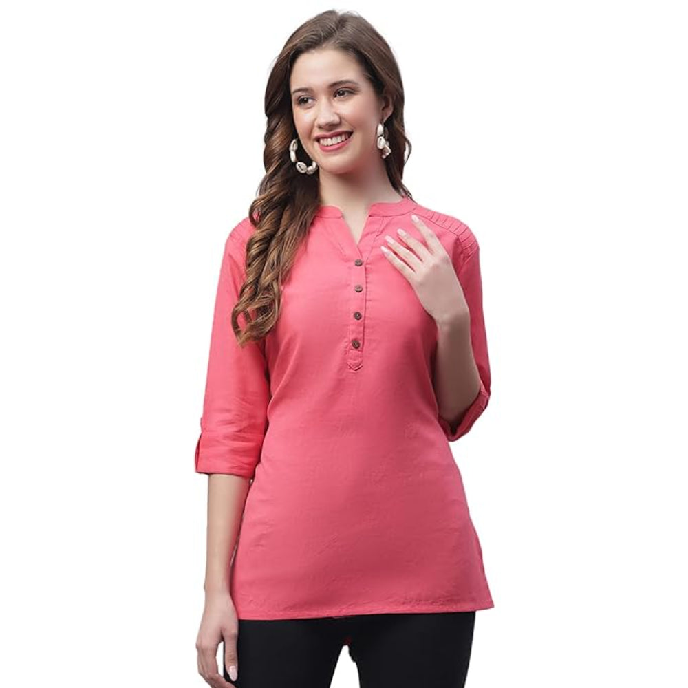 Peach Women's Cotton Short Kurti
