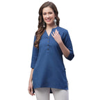 Blue Women's Cotton Short Kurti