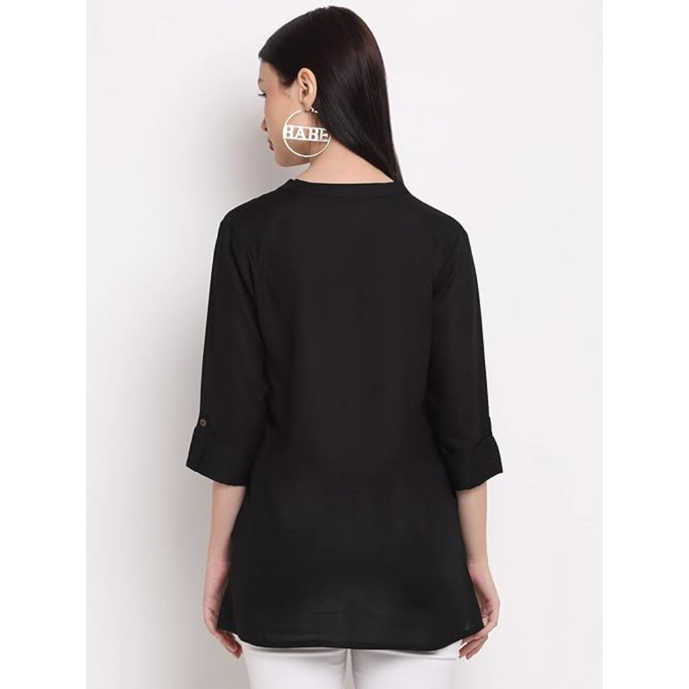 Black Women's Rayon Solid Top Kurti