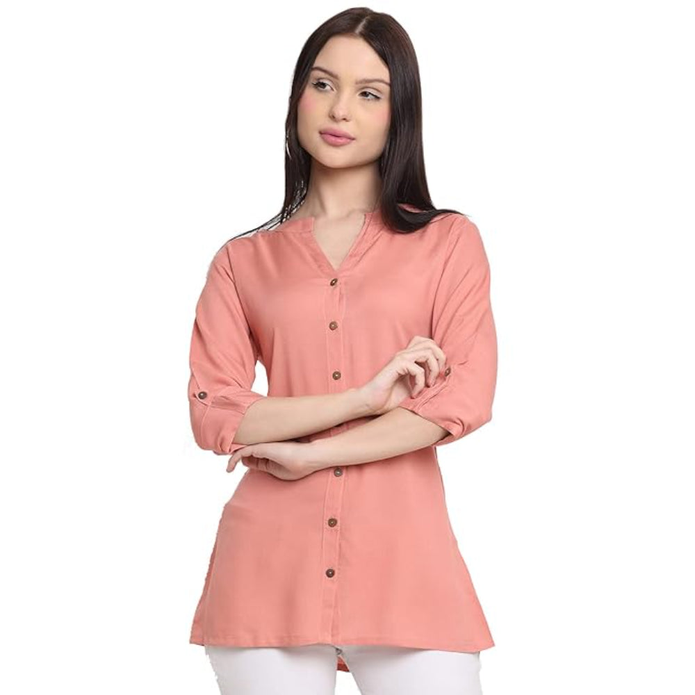 Pink Women's Rayon Solid Top Kurti