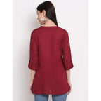 Maroon Women's Rayon Solid Top Kurti