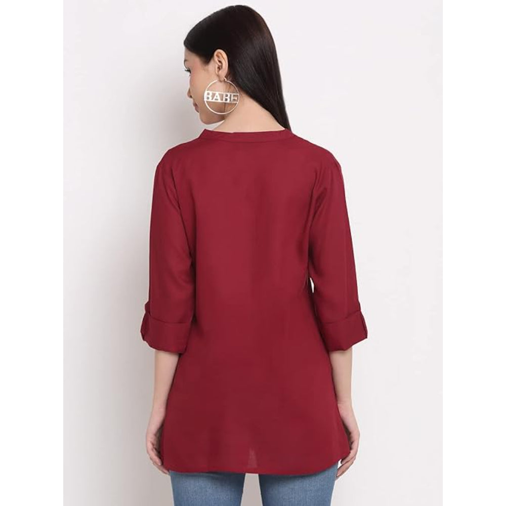 Maroon Women's Rayon Solid Top Kurti