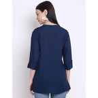 Navy Women's Rayon Solid Top Kurti