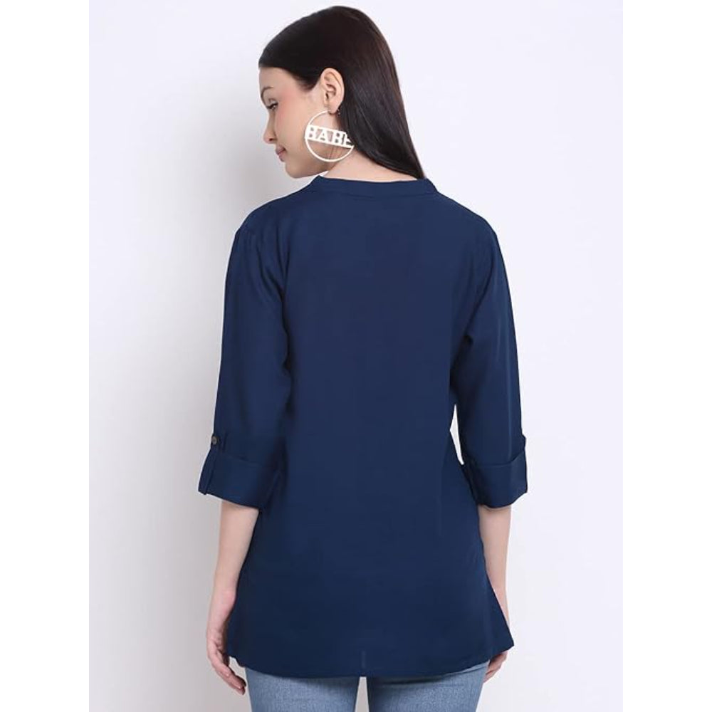 Navy Women's Rayon Solid Top Kurti