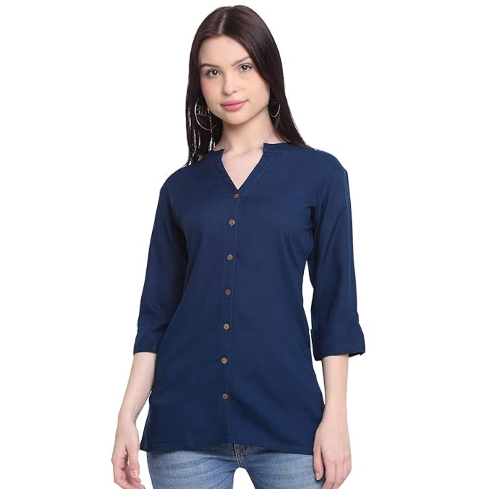 Navy Women's Rayon Solid Top Kurti