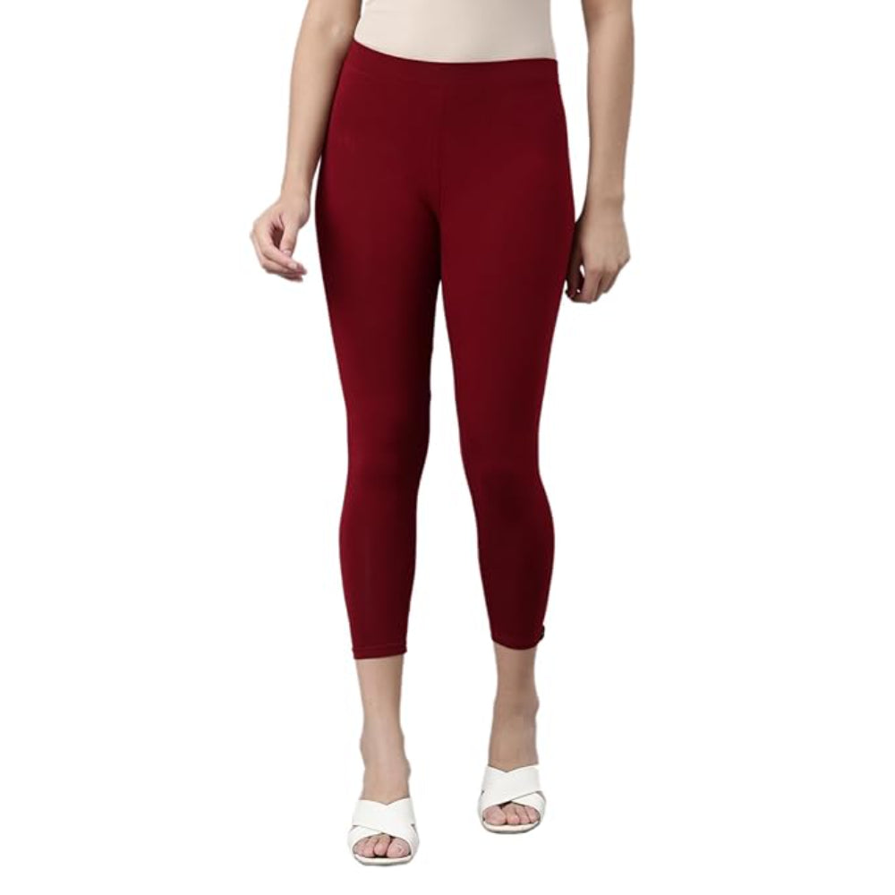 Maroon Skinny Fit High Ankle Length Leggings