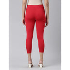 Red Skinny Fit High Ankle Length Leggings
