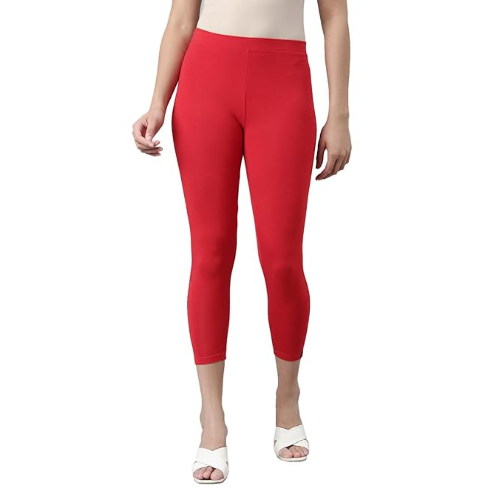 Red Skinny Fit High Ankle Length Leggings