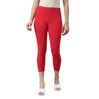 Red Skinny Fit High Ankle Length Leggings
