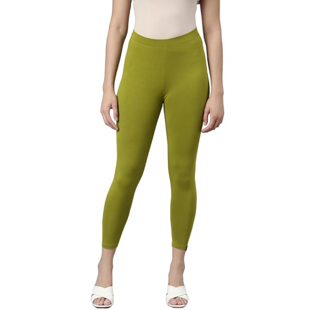 Olive Green Skinny Fit High Ankle Length Leggings