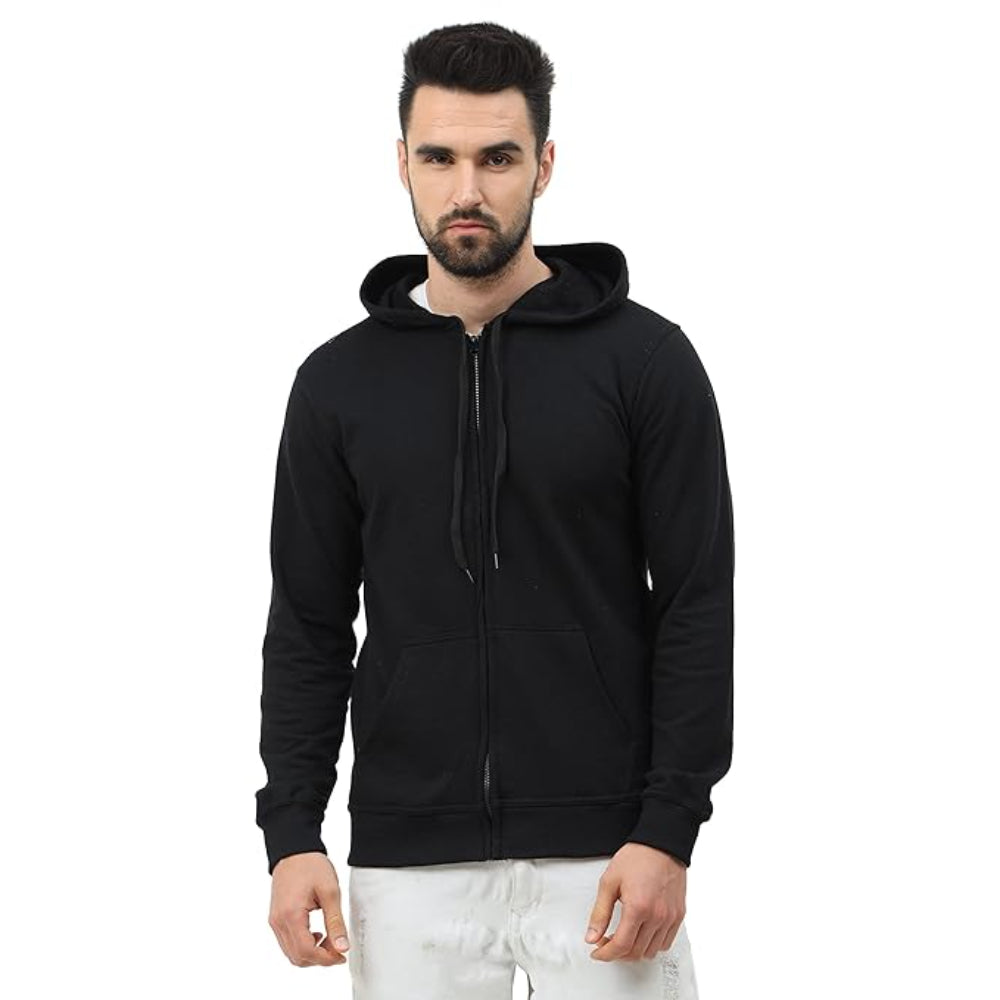 Men's Cotton Plain Black Hooded