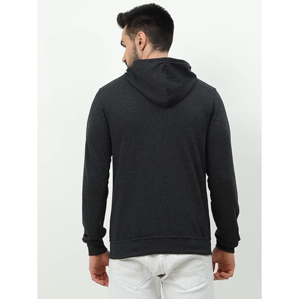 Men's Cotton Plain Charcoal Melange Hooded
