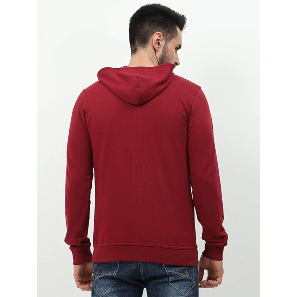 Men's Cotton Plain Maroon Hooded
