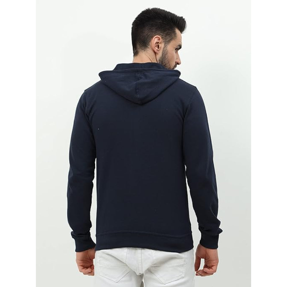 Men's Cotton Plain Navy Blue Hooded