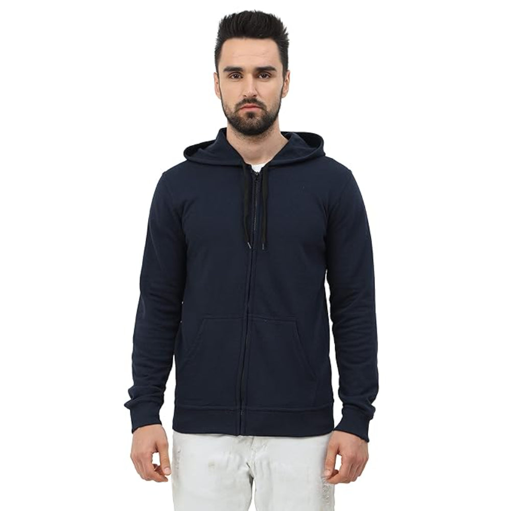 Men's Cotton Plain Navy Blue Hooded