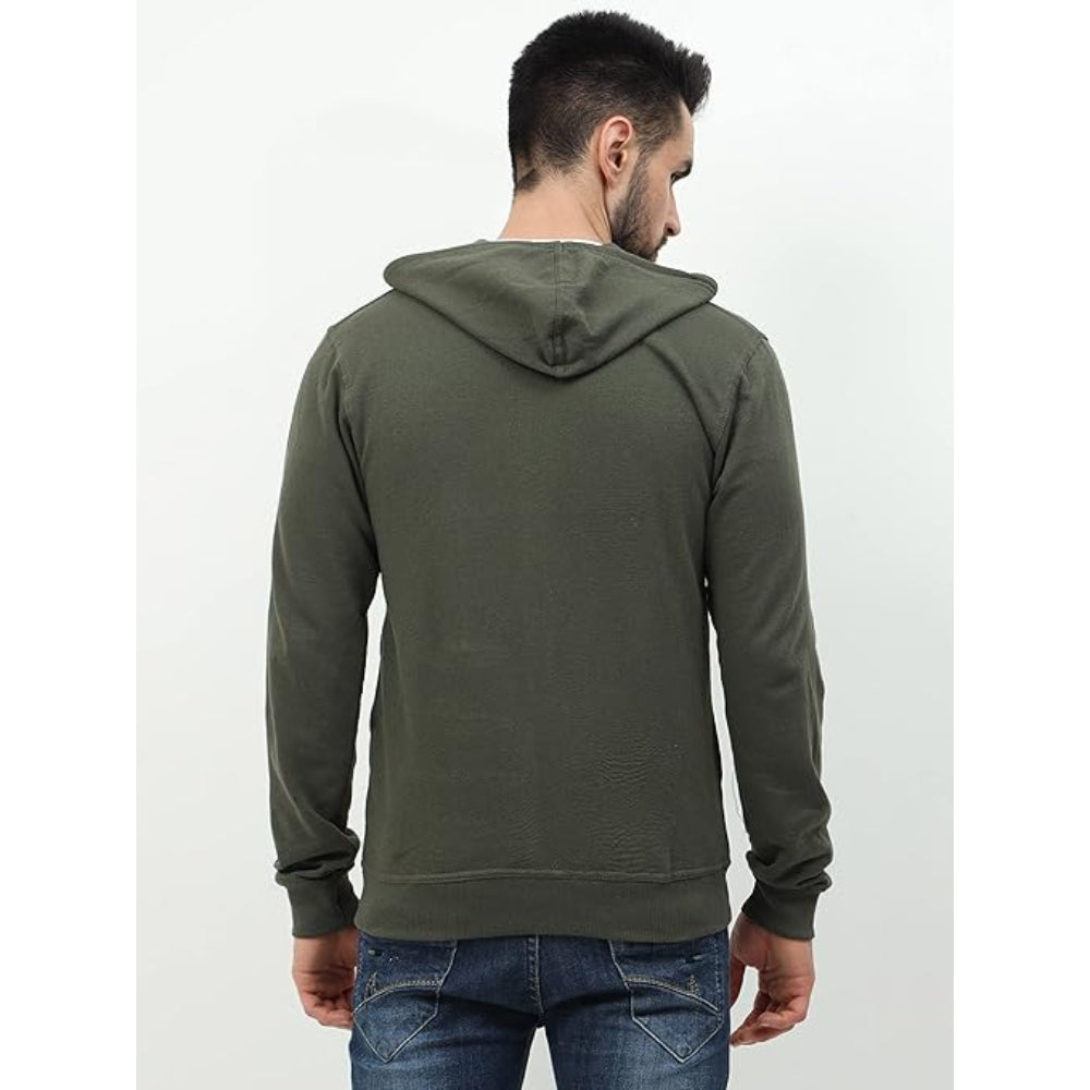 Men's Cotton Plain Olive Green Hooded